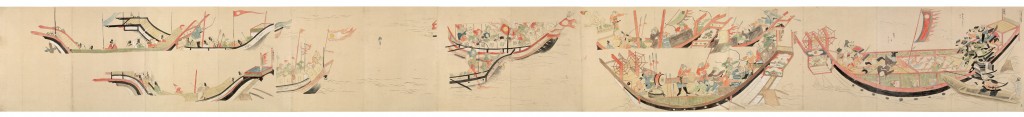Samurai giapponesi all'arrembaggio di una nave mongola nel 1281. Moko Shurai Ekotoba, circa 1293.