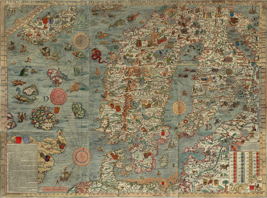 La "Carta Marina et descriptio septemtrionalium terrarum ac mirabilium rerum in eis contentarum, diligentissime elaborata anno 1539 Veneciis liberalitate Reverendissimi Domini Ieronimi Quirini" è una mappa geografica marina creata nel XVI secolo dall'ecclesiastico svedese Olao Magno.<br />È la prima mappa geografica a noi nota che descrive i Paesi nordici, indicando dettagli e nomi dei luoghi. Prima di questa mappa la Scandinavia era nota solo attraverso le carte geografiche di Jacob Ziegler e Claudius Clavus.