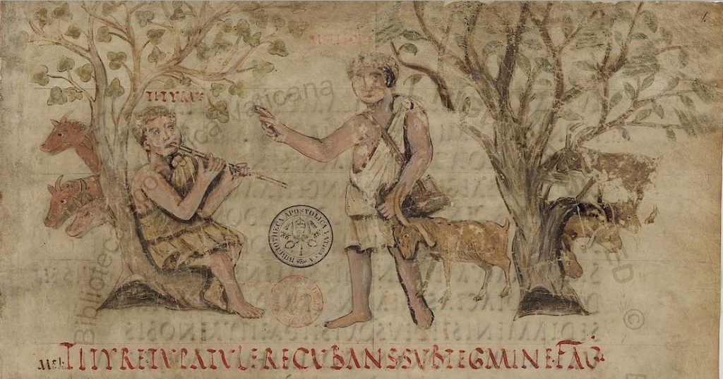 Titiro e Melibeo, dalla prima egloga delle Bucoliche.